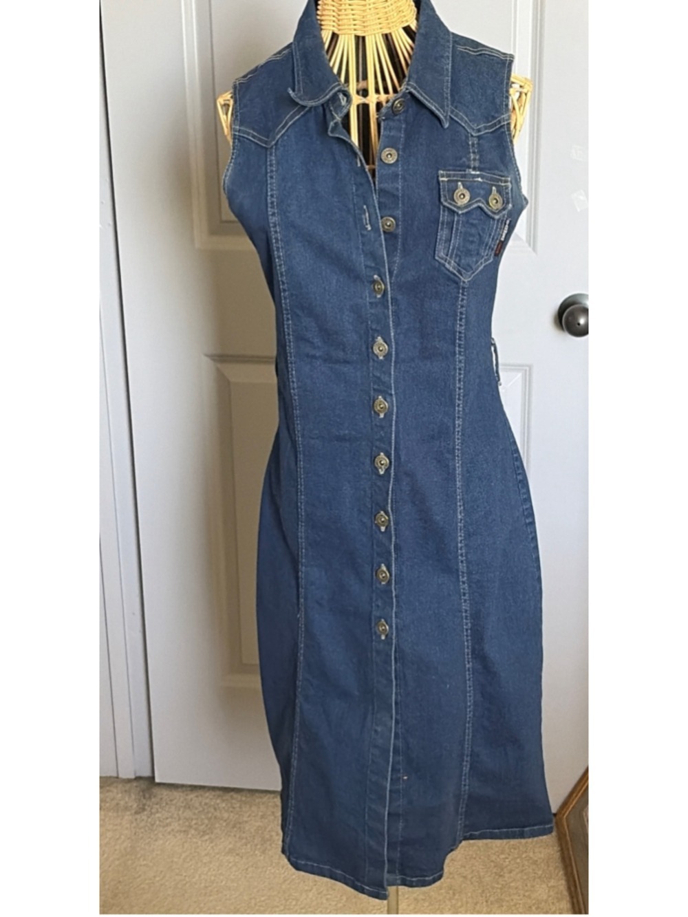 Starwear Jeans Dress Medium Sleeveless Button Front A-Line Stretch
